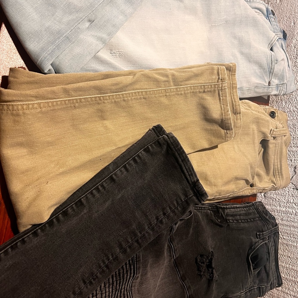 Set of Three Jeans in Black, Tan, and Light Blue